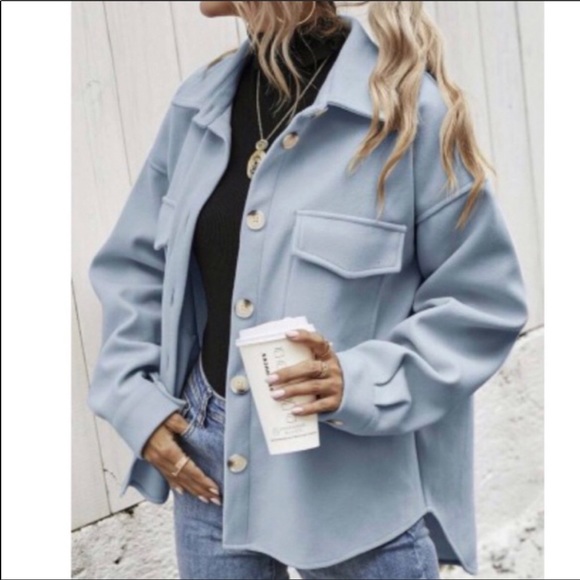 Boyfriend Jacket blue button up jacket over shirt front pockets - Picture 13 of 13